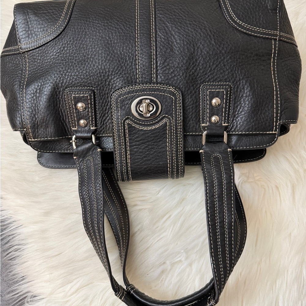 Coach Hampton F13961 Pebbled Leather Satchel Handbag Black - Picture 9 of 14